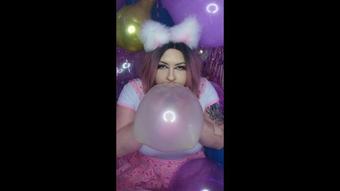 Schoolgirl Kitten blows heart balloon - October 29, 2021 (GothAmber)