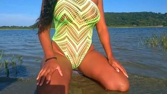 FISHNET SWINWEAR SHOWING OF AT BEACH (K3X PRODUCTIONS)