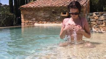Pink T-shirt bikini tease and swim (ScarlotRose)