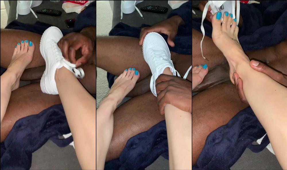 mrandmrs_w 03 10 2019 67031035 Mr W slipping off my new trainers revealing my pretty size 4âs