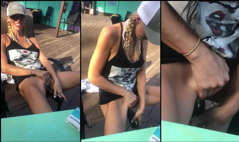 hollyhotwife 04 12 2018 17255771 Just squirting at a bar patio during broad daylight with an audience by fucking a beer bot