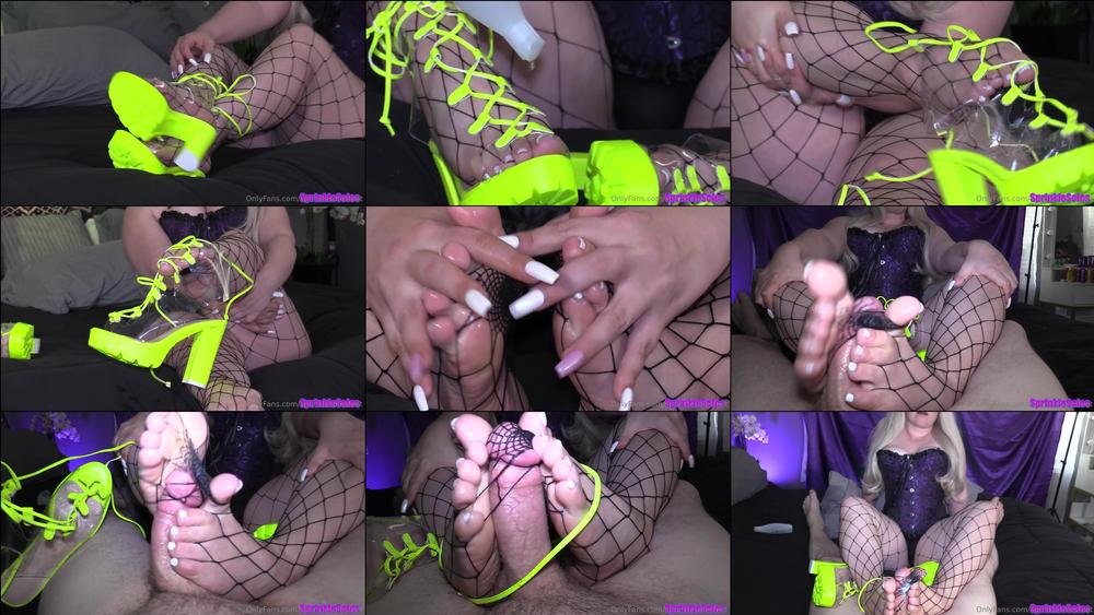 sprinklesolesfeet 1057530603 footjob in my fencenet pantyhose 1