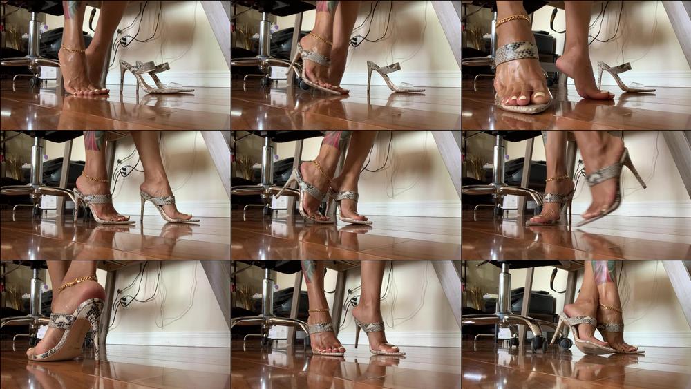 solealchemist 05 01 2020 118835300 white pedicured toes in snake skin open toe heels sexy oil up of arches toes sliding i